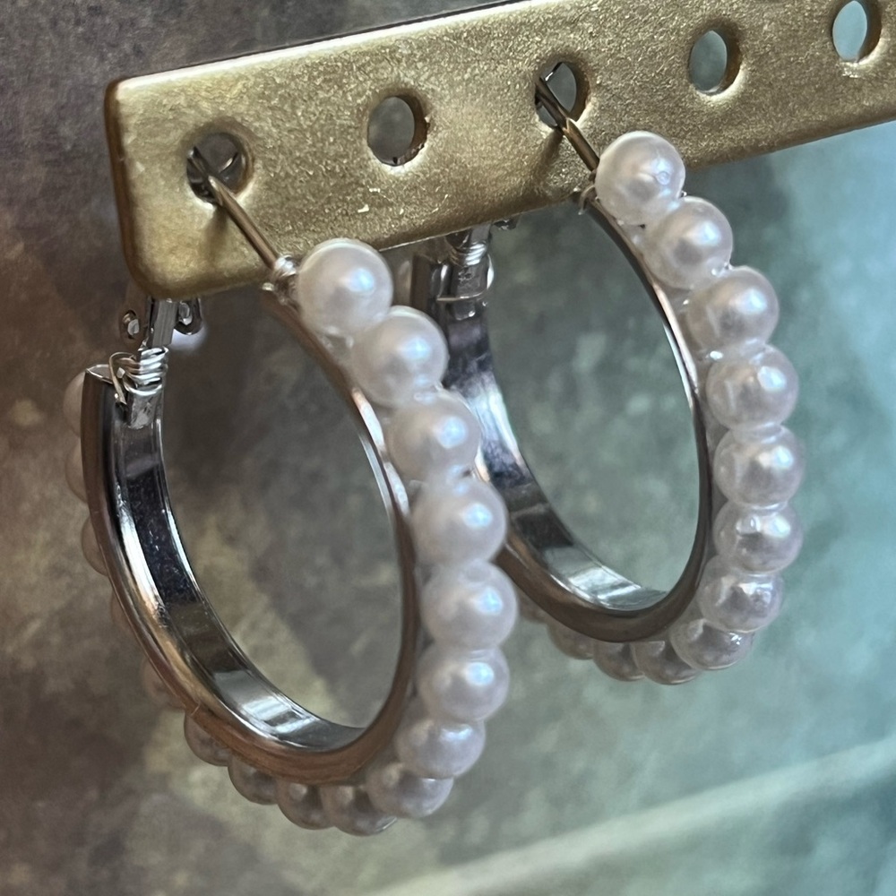 Faux Pearl Hoop Earrings